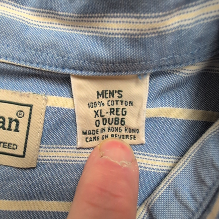 Chemise LL Bean bleu rayures crème XL (2XL) 1 poche boutons marbrés