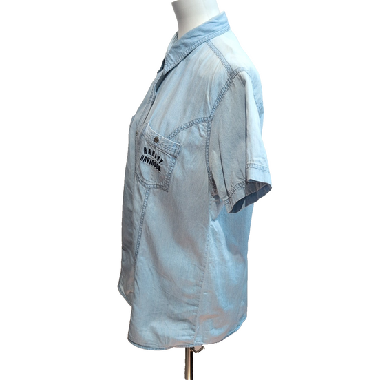 Chemise Harley Davidson Femme L Jean Bleu MC 2 Poches Coton manches courtes