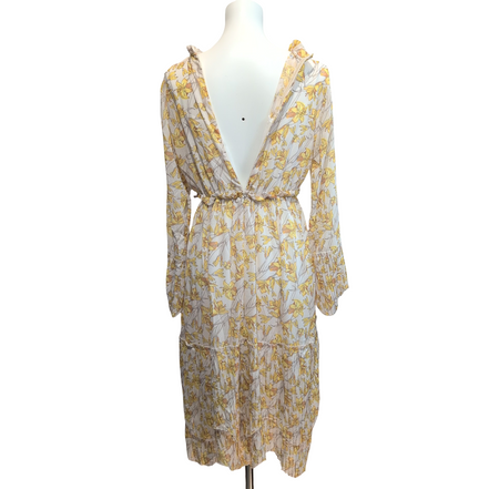 Robe Cubic L Fleurie Jaune Manches Longues Doublée Neuve