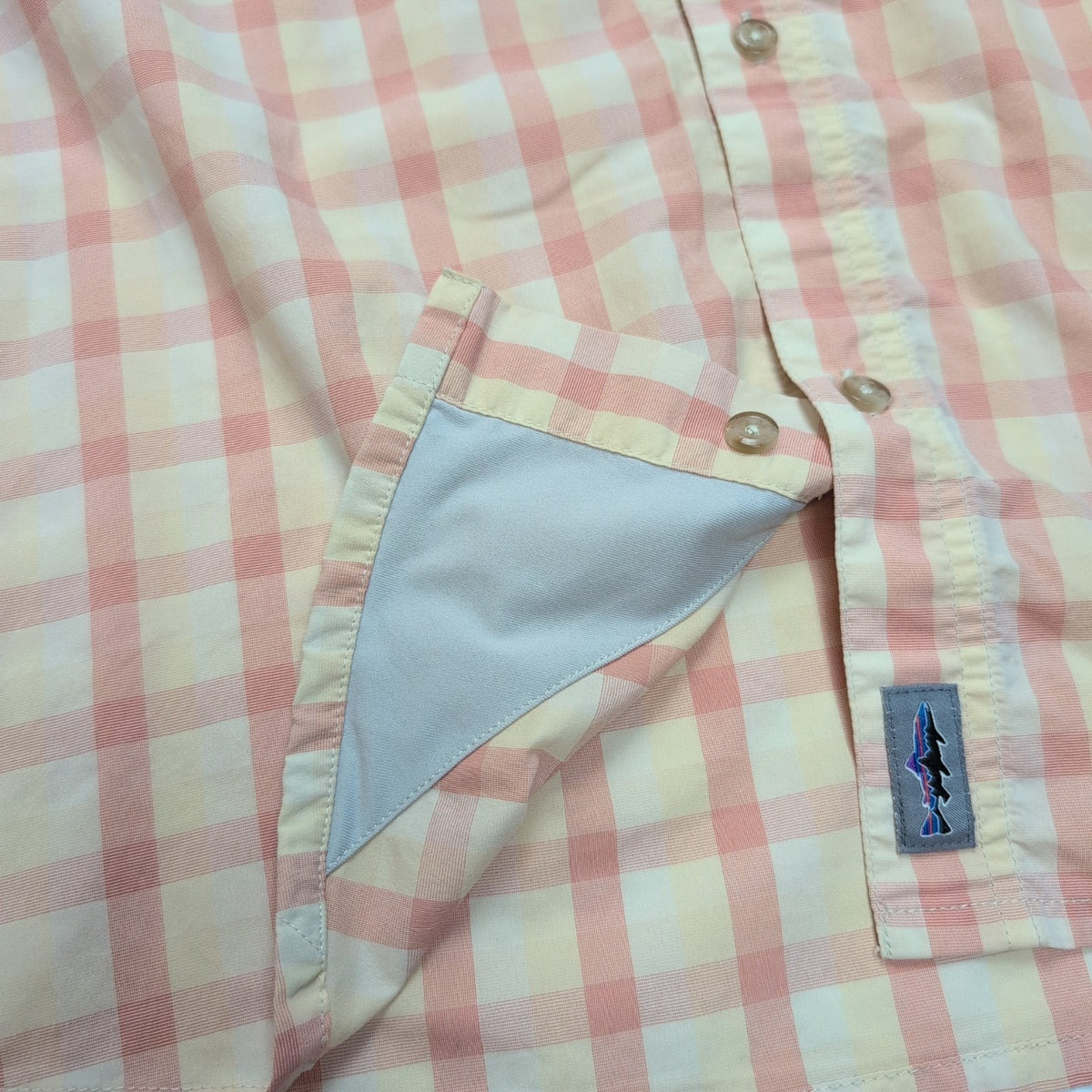 Chemise Patagonia XL Saumon Crème Carreaux Nylon Recyclé Poches Zip