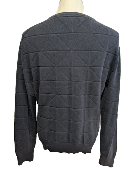 Pull Tommy Hilfiger L bleu marine gaufré géométrique col rond logo brodé