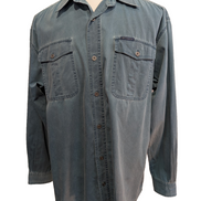 CHEMISE COLUMBIA Coton Patiné Bleu L Homme 2 Poches Casual Boutons Métal