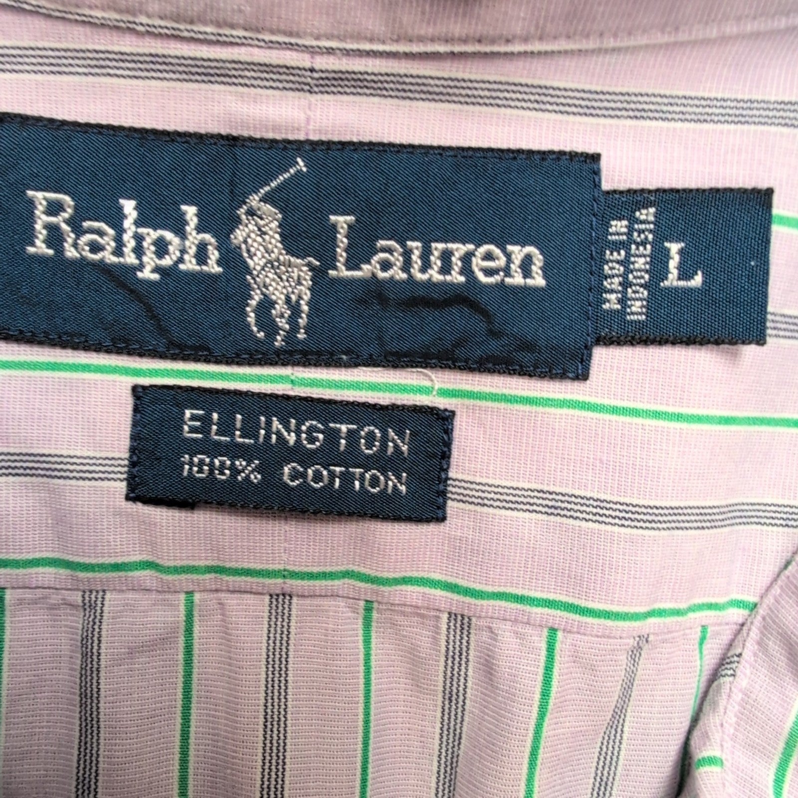 Chemise Ralph Lauren Ellington TALK L Manches Courtes Lilas Rayures Vertes Logo