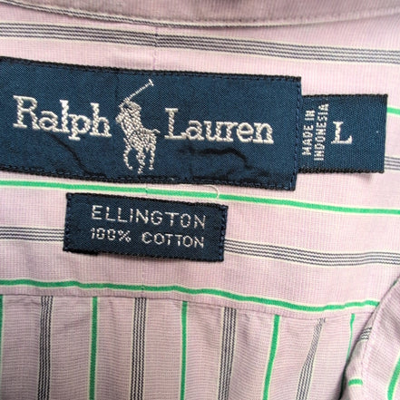 Chemise Ralph Lauren Ellington TALK L Manches Courtes Lilas Rayures Vertes Logo