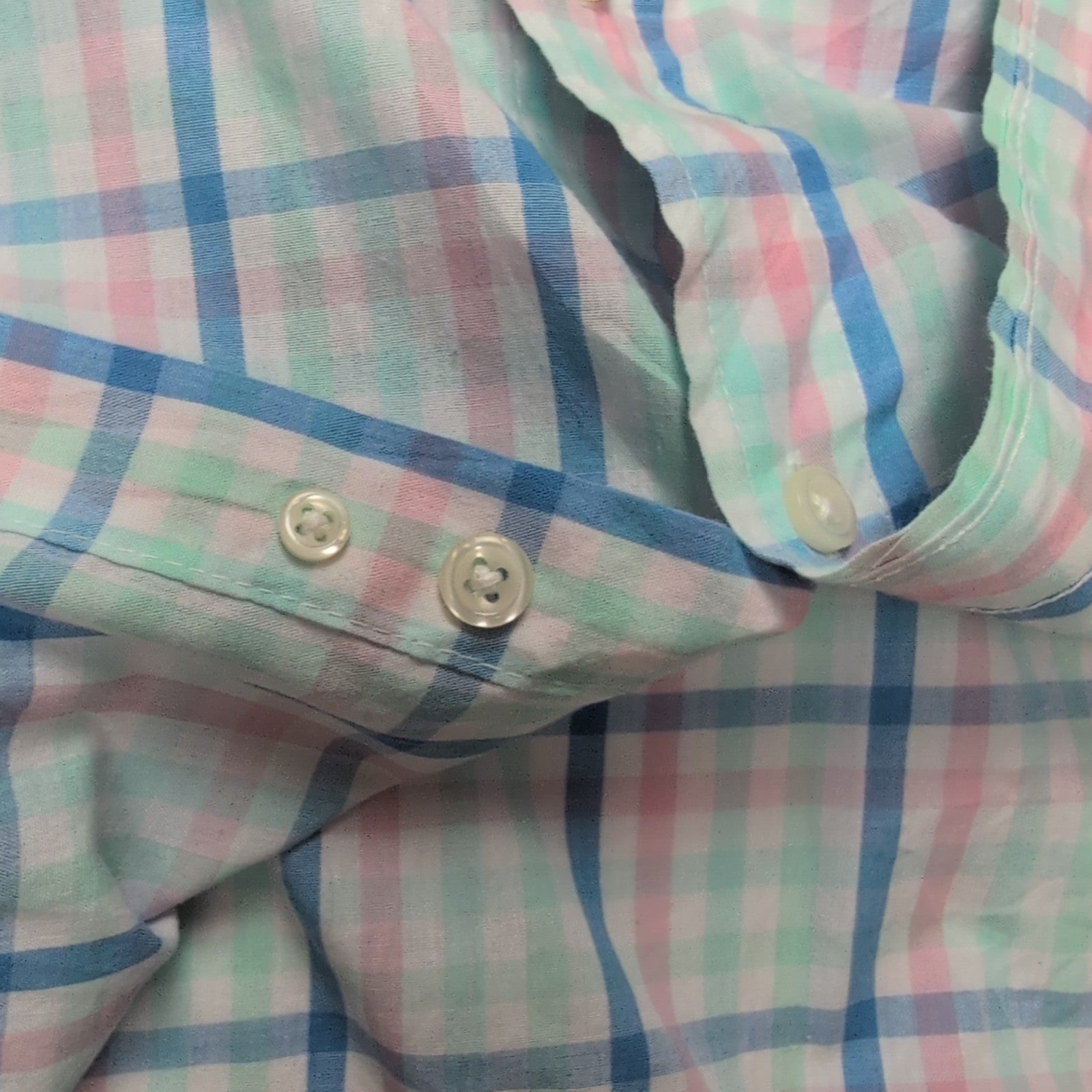 Chemise CHAPS vert bleu rose à carreaux manches courtes taille S #8e
