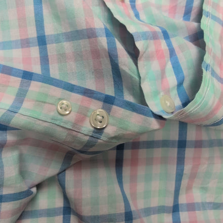Chemise CHAPS vert bleu rose à carreaux manches courtes taille S #8e