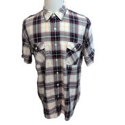 Chemise Nautica Flanelle L Carreaux Rouge Bleu Gris Manches Courtes 2 poches