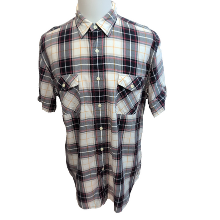 Chemise Nautica Flanelle L Carreaux Rouge Bleu Gris Manches Courtes 2 poches