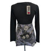 Tunique Femme Kéawa Taille S Noire Fleurie Col V Manches Longues Neuve