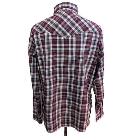 Chemise Wrangler Western Manches Longues à Carreaux Bordeaux Taille XL