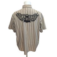 Chemise Harley Davidson XL Beige Rayures Brodée Dos Moto USA