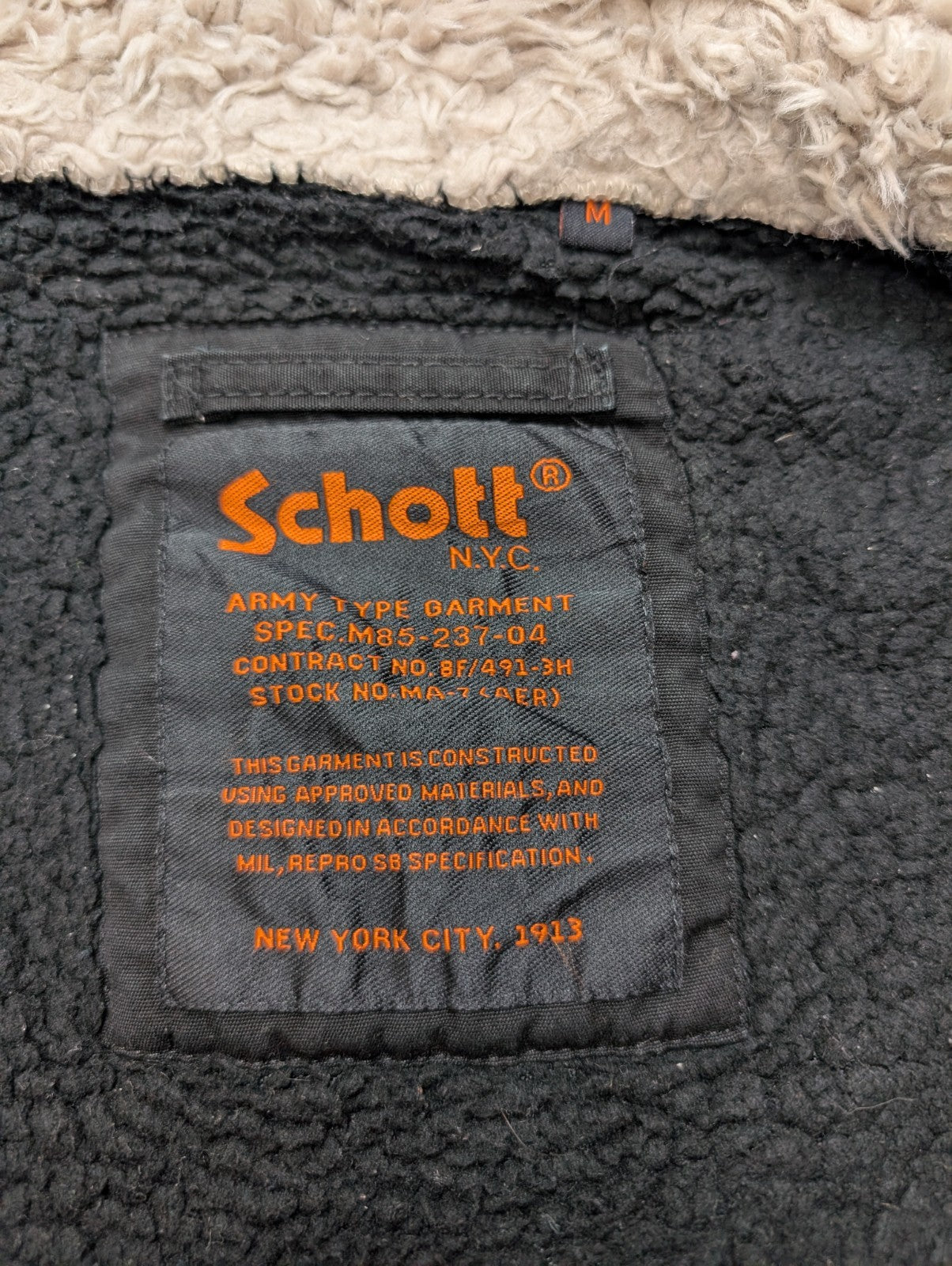 Blouson Schott NYC Vintage M Sherpa Cuir Laine USMC Style Harrington