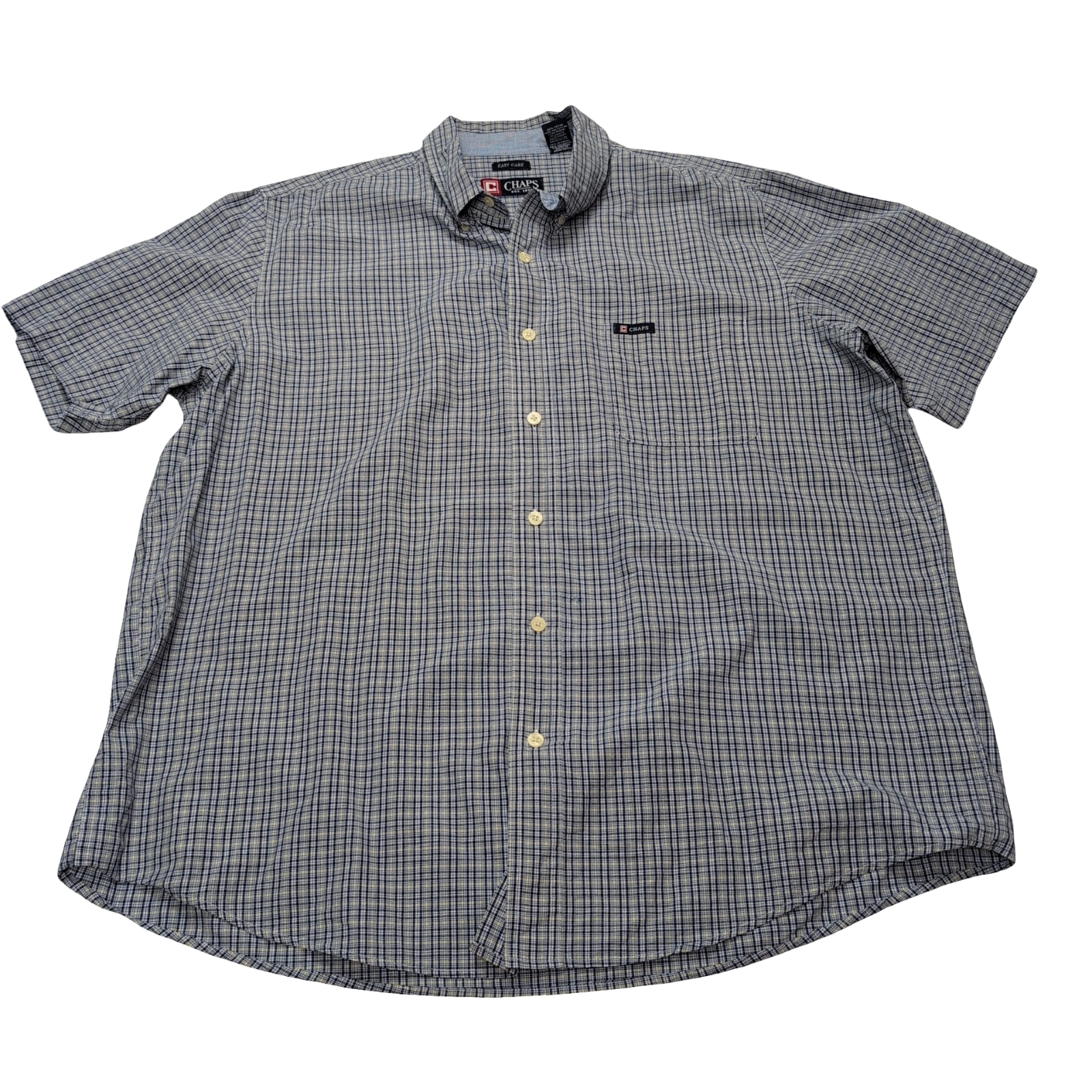 Chemise CHAPS noire et jaune à carreaux manches courtes taille XL #15e