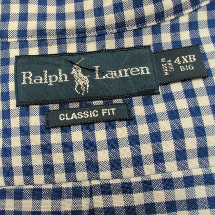 Chemise Ralph Lauren Classic Fit 4XL Big Bleu Carreaux Oxford Logo Orange