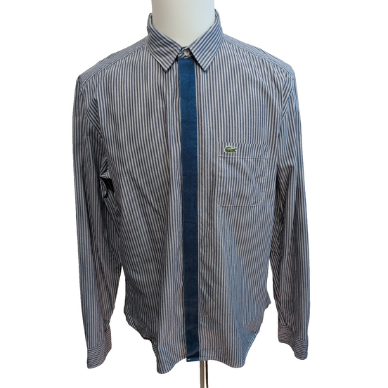 Chemise Lacoste Live 43 Grise Rayures Logo Poche Coton Manches Longues