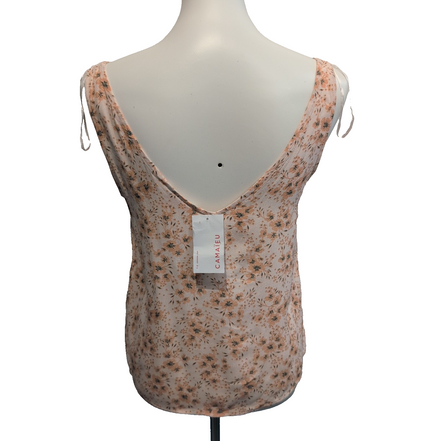 Haut Femme Camaïeu Taille S Saumon Motif Fleuri Col V Viscose Neuf