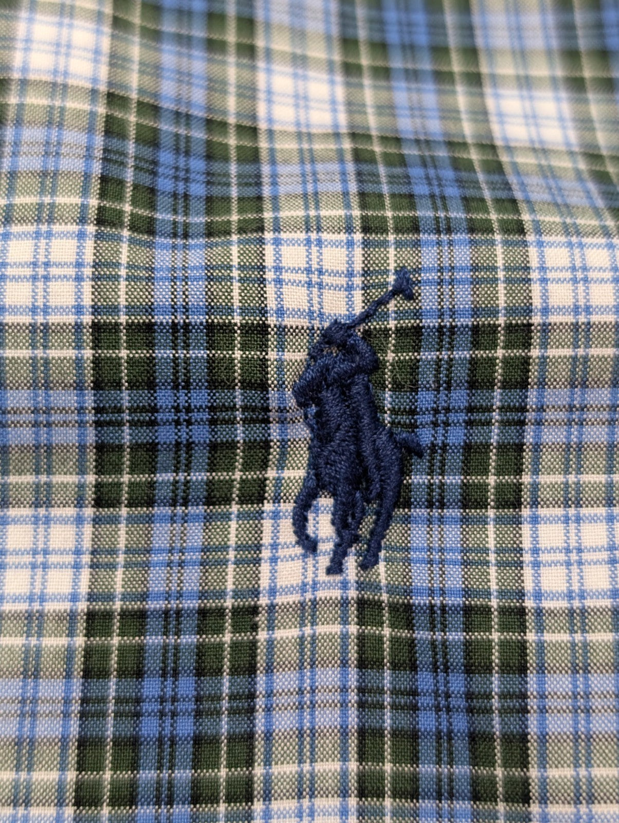 CHEMISE Ralph Lauren Homme L/XL CLASSIC FIT Bleu Vert Carreaux Logo Bleu