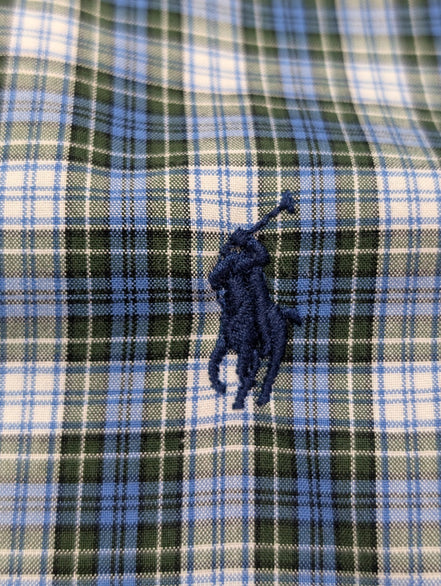 CHEMISE Ralph Lauren Homme L/XL CLASSIC FIT Bleu Vert Carreaux Logo Bleu