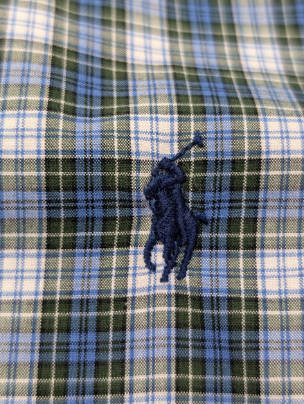 CHEMISE Ralph Lauren Homme L/XL CLASSIC FIT Bleu Vert Carreaux Logo Bleu