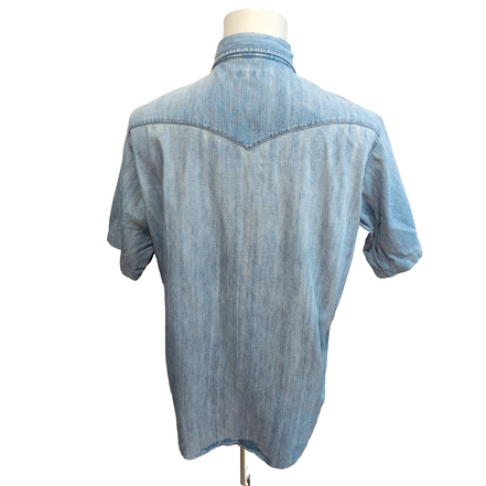 Chemise Replay Western Jean Bleu XL Manches Courtes 100% Coton Vintage