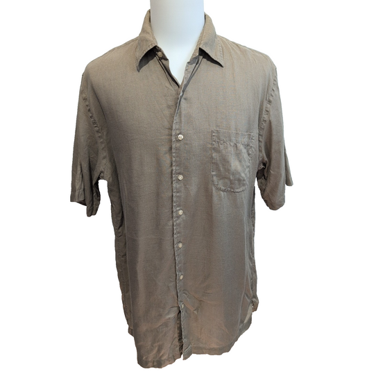 Lands’ End chemise 100% lin kaki manches courtes une poche taille L/XL