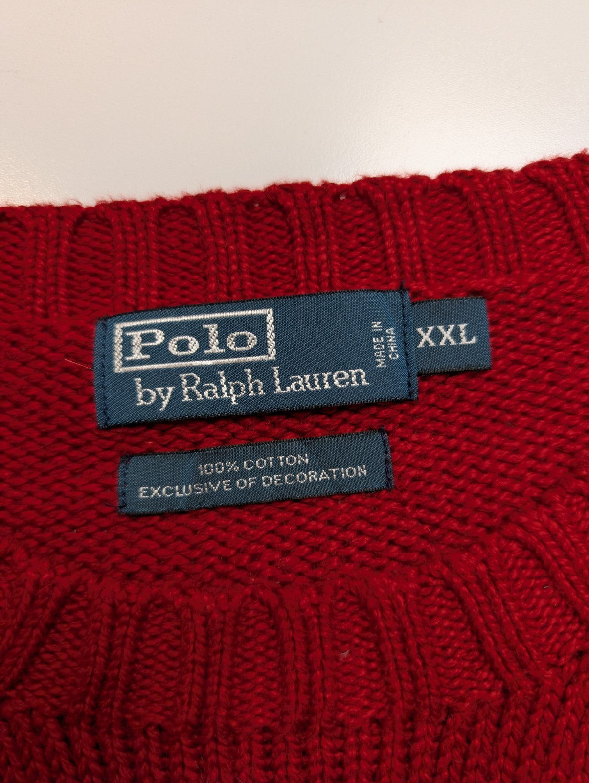 Pull Polo Ralph Lauren Rouge Logo Bleu Marine - 100% Coton - Taille XXL