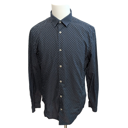 Chemise H&M Slim Fit L Bleu Marine Pois Blanc Homme Manches Longues
