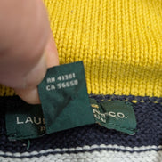 Pull Lauren Ralph Lauren femme S col zippé rayures marine écru jaune coton