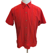 Chemise Hawaïenne Giovinezza S Rouge Cuba Panama Brodée Manches Courtes