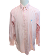 Chemise Ralph Lauren Classic Fit L/XL rose rayures logo bleu coton