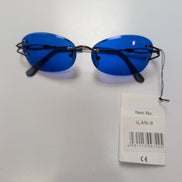 Lunettes de soleil Y2K Branche fine Sans Monture Ovale Bleu Métal Noir