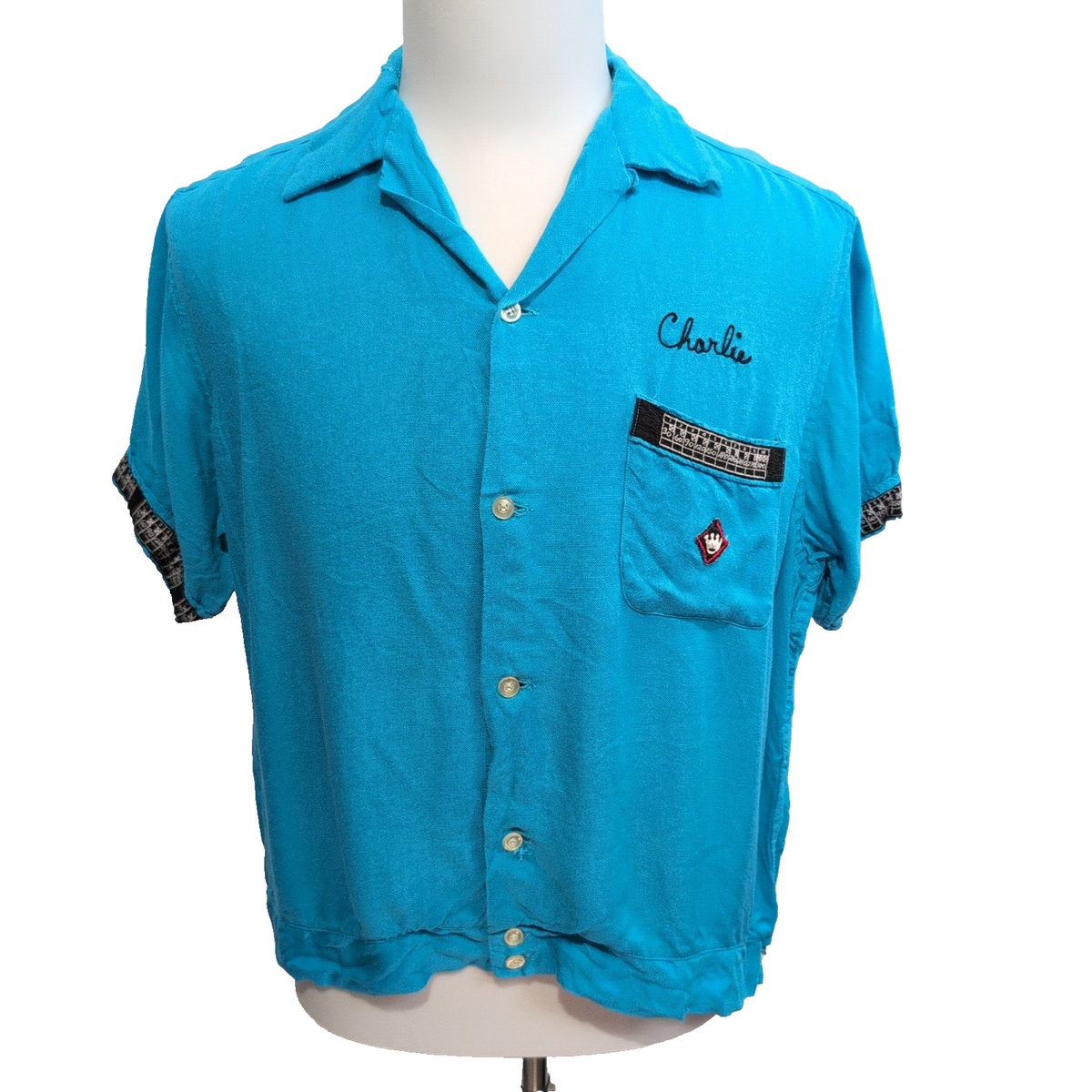 Chemise hawaïenne The Suringster L bleue brodée 100% soie manches courtes