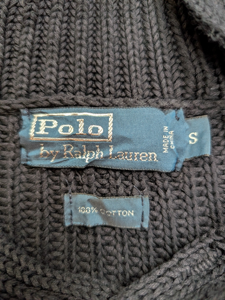 Pull chaud Polo Ralph Lauren Épais Noir Col Boutonné Coudières Taille S