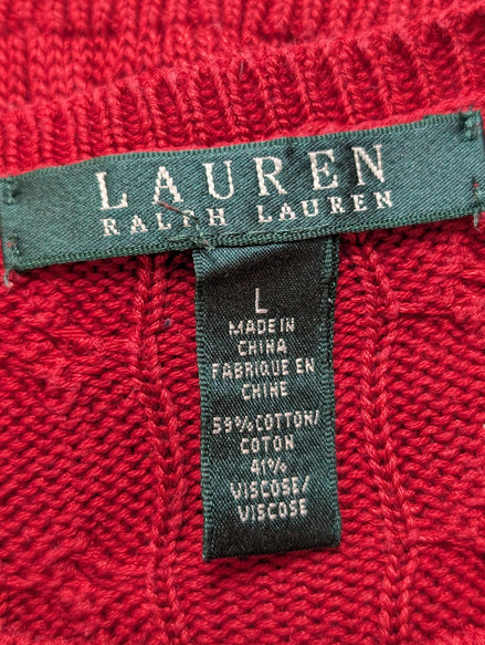 Pull Lauren Ralph Lauren Femme Rouge Satiné Torsadé Boutons Métal Taille L