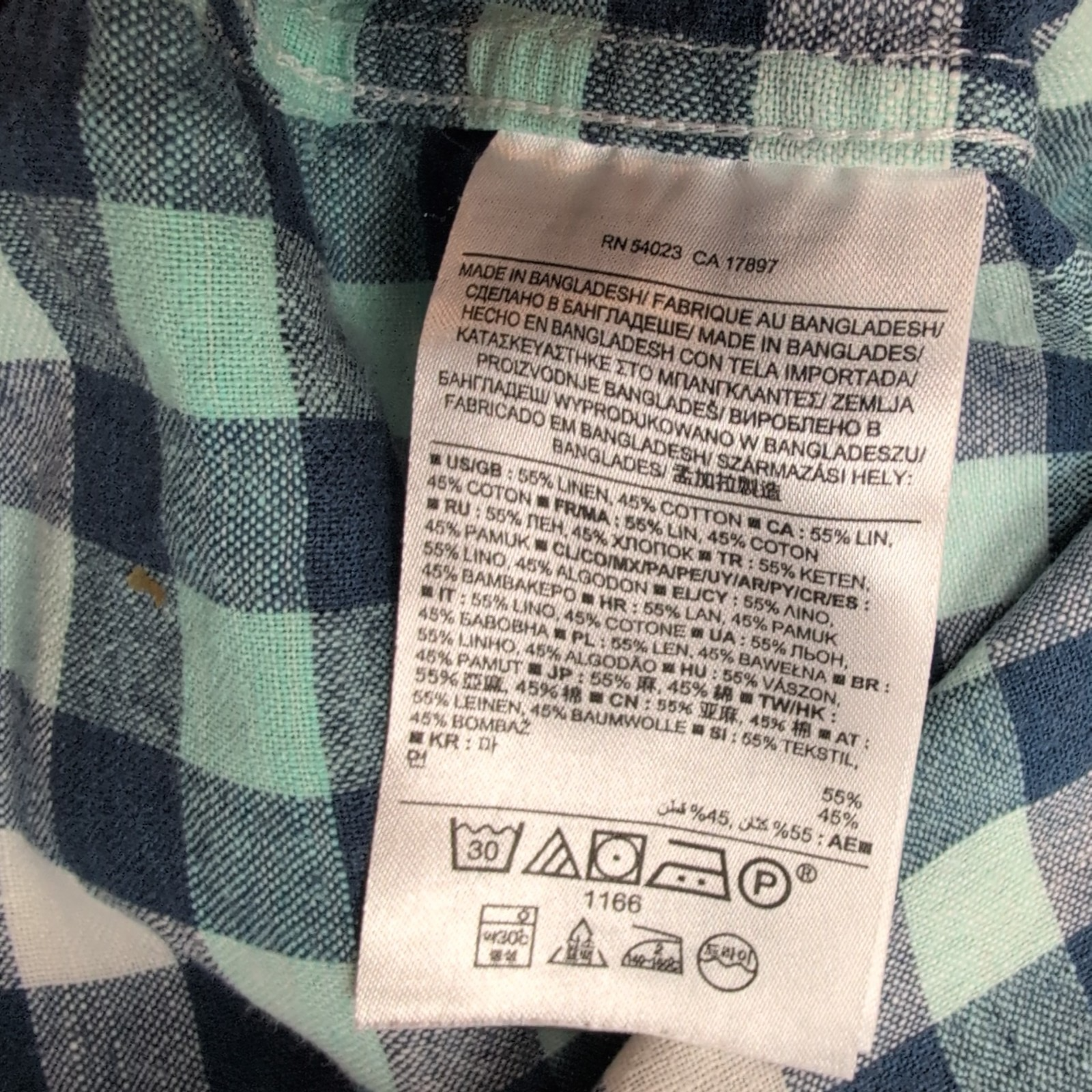 Chemise Banana Republic 100% Lin Bleu Vert Carreaux Manches Courtes Taille XL