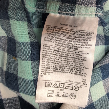 Chemise Banana Republic 100% Lin Bleu Vert Carreaux Manches Courtes Taille XL