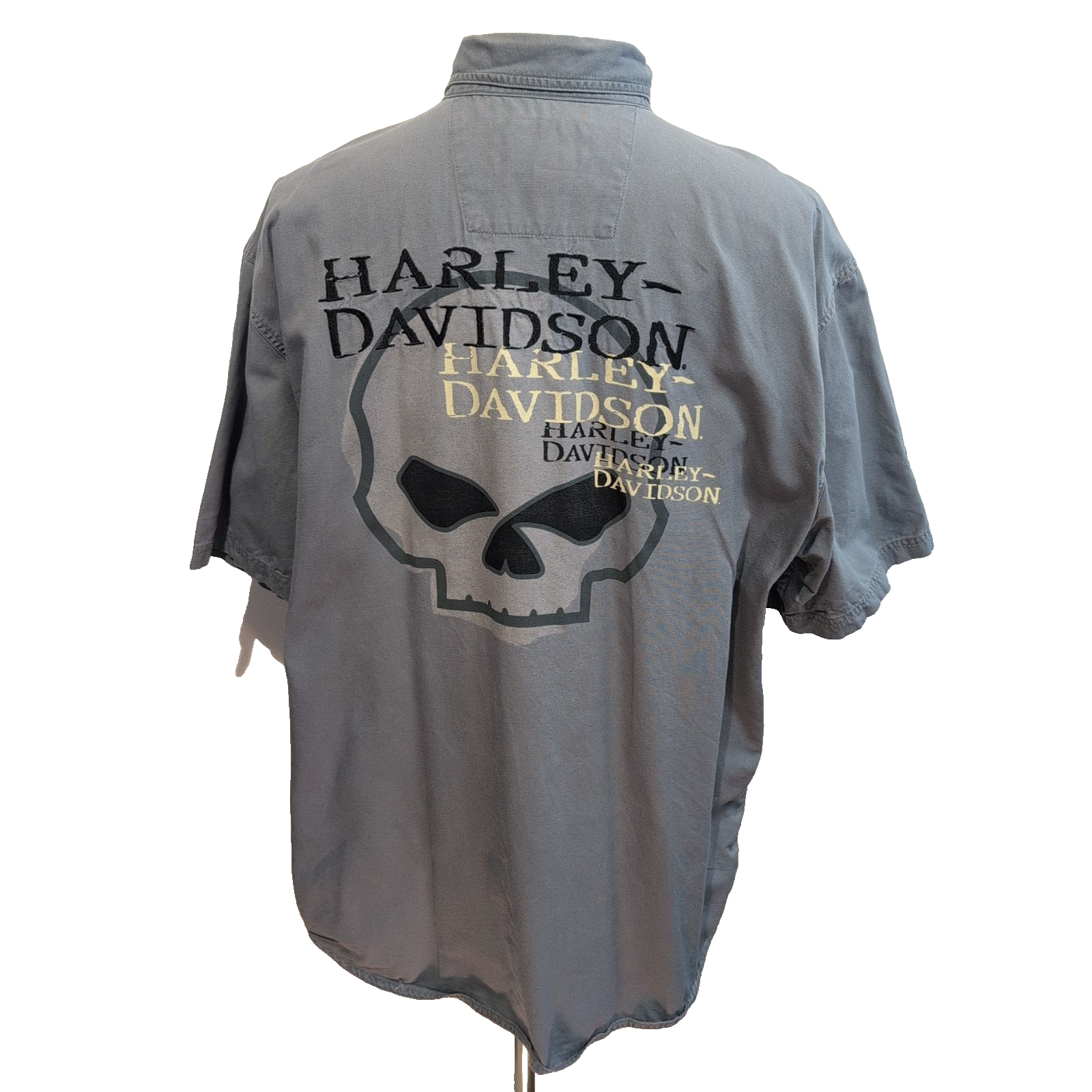 Harley Davidson Chemise Vintage Grise Manches Courtes Tête de Mort Homme 2XL
