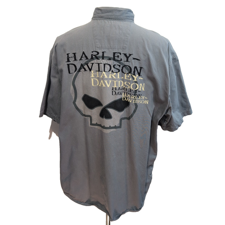 Harley Davidson Chemise Vintage Grise Manches Courtes Tête de Mort Homme 2XL
