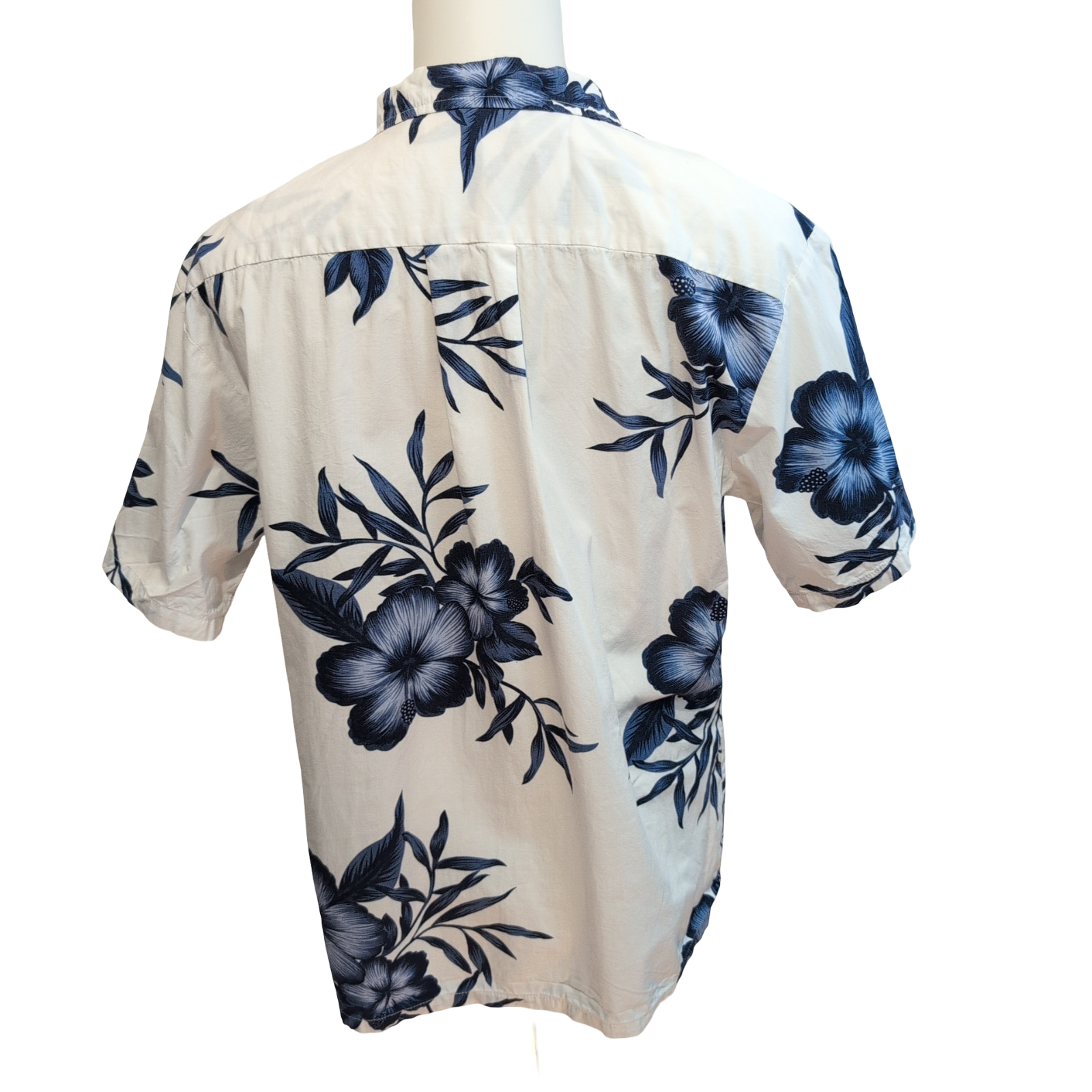 Chemise Hawaïenne Palmwave Fleurie Bleu Marine Blanc 100% Coton L manches courte