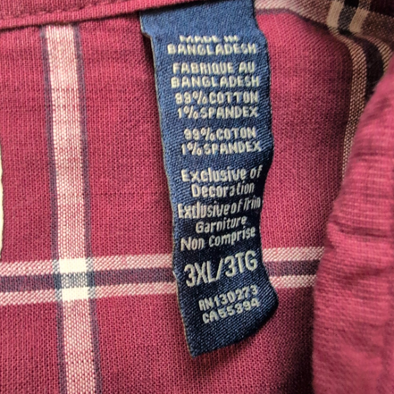 Chemise Wrangler stretch manches courtes bordeaux à carreaux 2 poches 3XL / 4XL