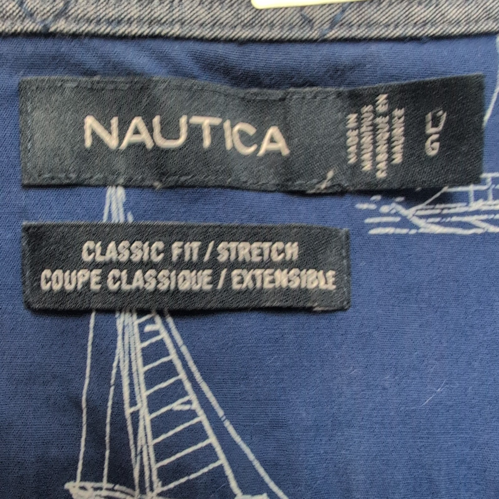 Chemise Nautica L Bleu Marine Motif Voiliers Stretch Manches Courtes
