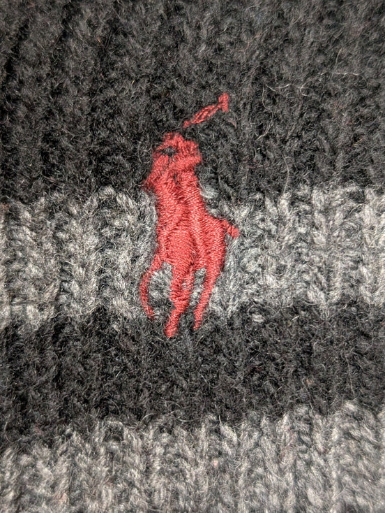 Écharpe Polo Ralph Lauren Côtelée Noire Logo Rouge Laine d'Agneau Mix