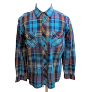 Chemise Op XL Bleu Ciel Carreaux 2 Poches Coton Manches Longues