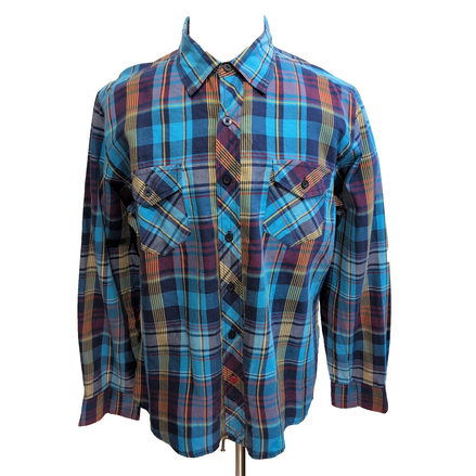 Chemise Op XL Bleu Ciel Carreaux 2 Poches Coton Manches Longues