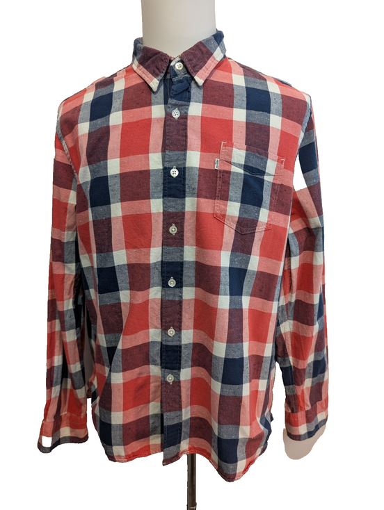 Chemise Levi's à Carreaux Rouge Blanc Bleu - Effet Lin Manches Longues T.XL