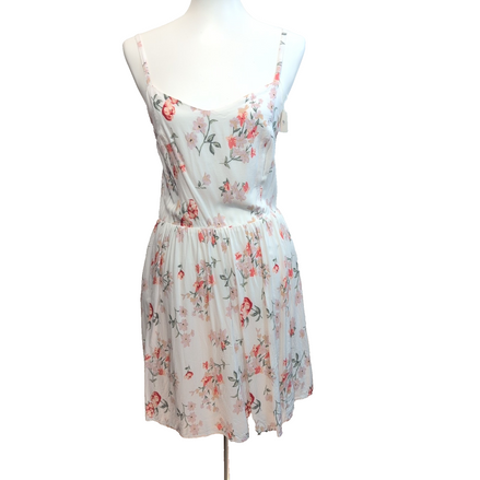 Robe d'été Fleurie Blanche Rose Viscose Bretelles Réglables Taille L
