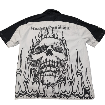 Chemise Harley Davidson L Flammes Tête de Mort 2 Poches Zippées Manches courtes