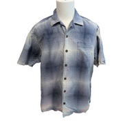 Chemise Hawaïenne Tommy Bahama L 100% Soie Bleue Carreaux Boutons Bois