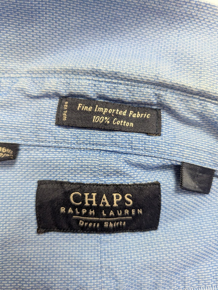 Chemise CHAPS vintage bleu uni logo brodé manches longues homme taille XL