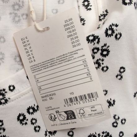 Haut Esprit Femme S Blanc Motif Fleuri Noir Manches Courtes Neuf